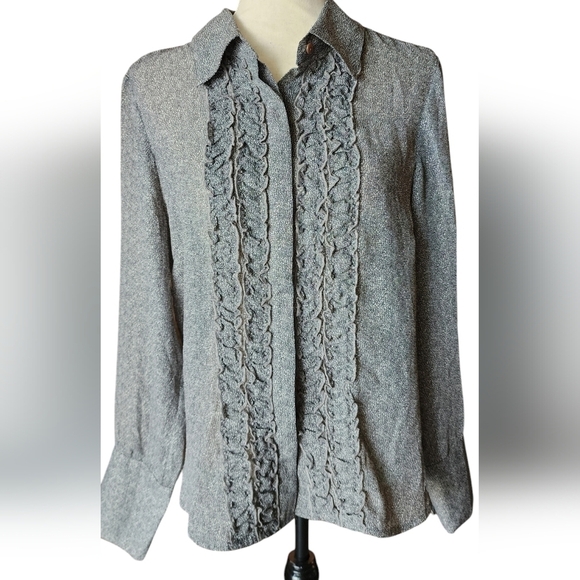 Christopher & Banks Ruffled Sheer Button Up Long Sleeve Blouse Women's L NWT - Picture 1 of 13